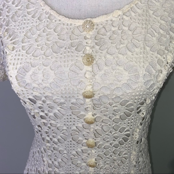 *SOLD* Vintage Mayvens Of California Off White Lace Crochet Dress Large - Picture 4 of 9